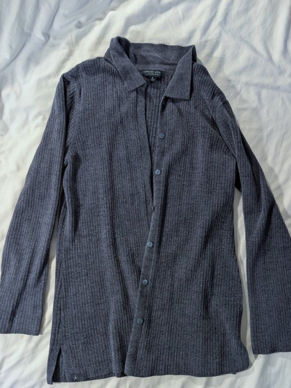 Barefoot Dreams Cozychic Ultra Lite Ribbed Button Down Cardigan Blue Size XL